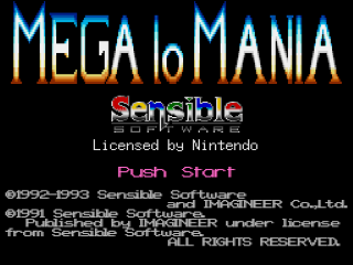 Mega Lo Mania title screen for Super Nintendo